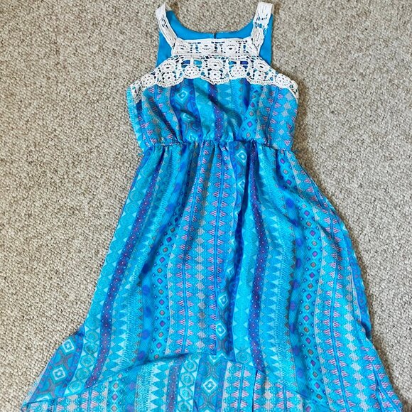 Zunie Geometric Blue Assymetric Summer Dress Girls 10 - Picture 7 of 8